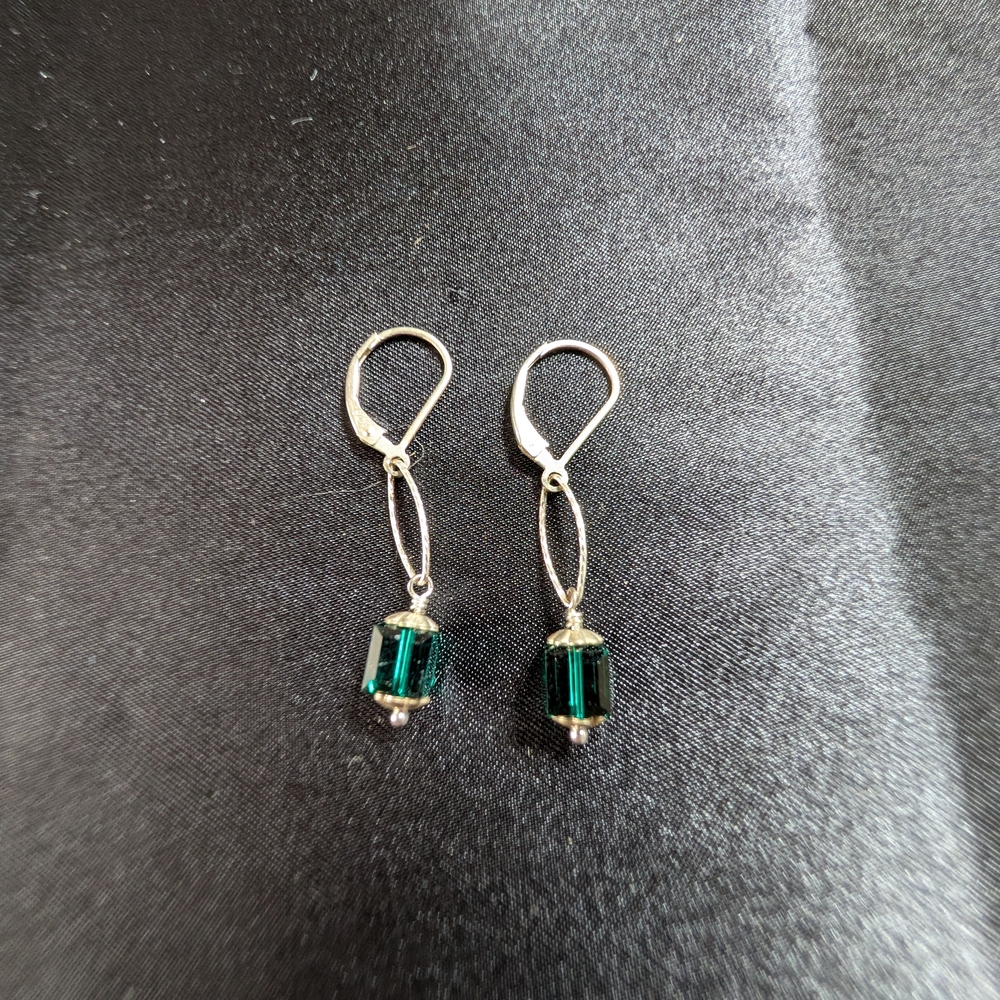 Elegant Silver and Green Drop Earrings